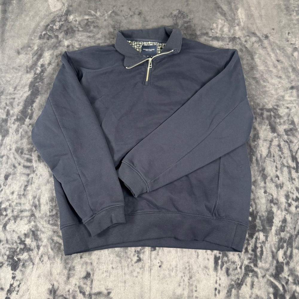 Denim & Flower Pullover Mens Large Navy Blue Relaxed Fit Quarter Zip Sweatshirt